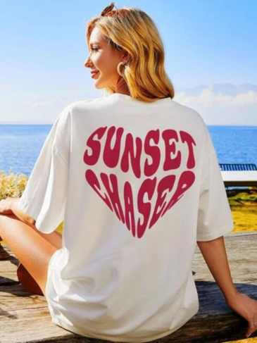 Sunset Chaser Short Sleeve Trendy T-shirt - White / Os Stylord