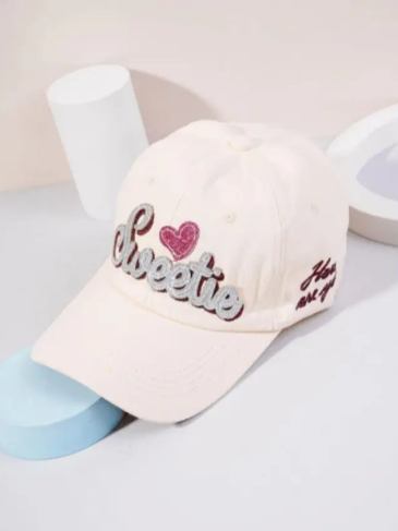 Sweetie Letter & Heart Embroidered Hat - White Stylord