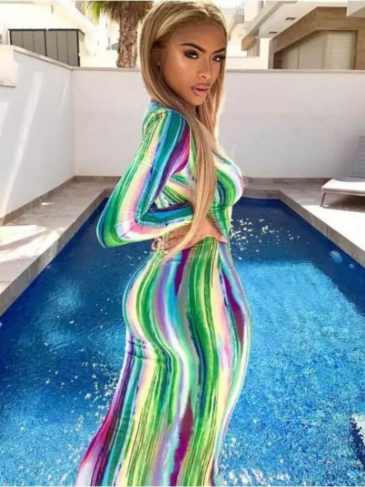 Tie Dye Fashion Sexy Maxi Dress - Green / One Size Stylord