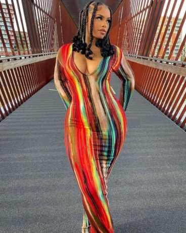 Tie Dye Long Sleeve V-neck Dress - Stylord