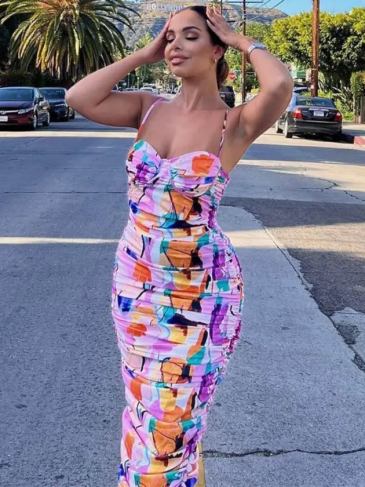 Tie Dye Print Sleeveless Patchwork Midi Dress - Multi / s Stylord