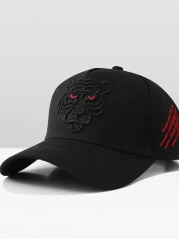 Tiger Head Embroidered Fashion Baseball Cap - Black Stylord