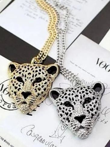 Tiger Rhinestone Leopard Head Necklace - Stylord