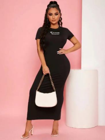 Trend Boom Split Back Bodycon Black Dress - s Stylord