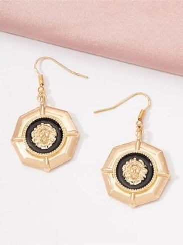 Trendy Alloy Enamel Lion Head Earrings - Gold Stylord
