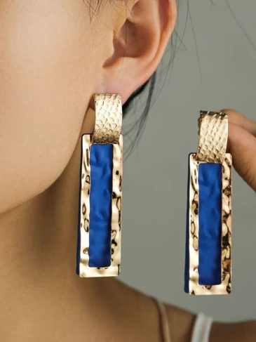 Trendy Geometric Colorful Enamel Metal Earrings - Blue Stylord