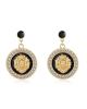 Trendy Rhinestone Black Enamel Earrings - Gold Stylord