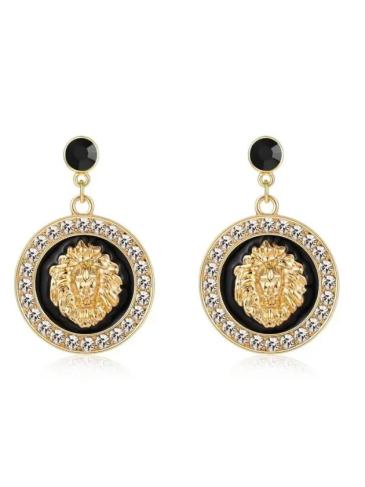 Trendy Rhinestone Black Enamel Earrings - Gold Stylord