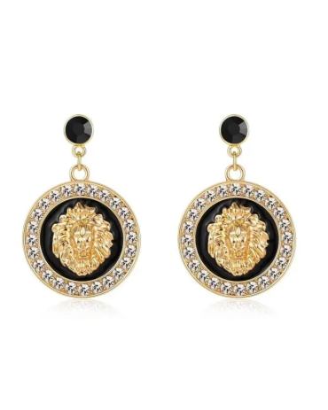 Trendy Rhinestone Black Enamel Earrings - Gold Stylord