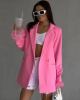 Turn Down Collar Deep v Feather Blazer - Pink / s Stylord