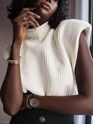 Turtleneck Cotton Knitted Sweater - White / One Size Stylord