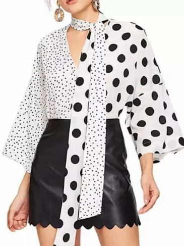 Two Tone Polka Dot Print Shirt - White / m Stylord