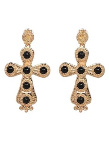 Vintage Boho Crystal Cross Drop Earrings - Gold Stylord