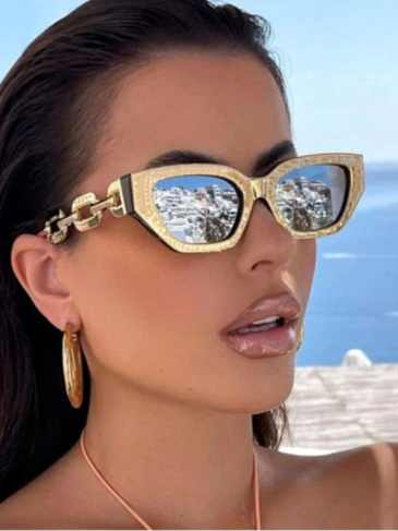 Vintage Cat Eye Small Metal Chain Sunglasses - Stylord