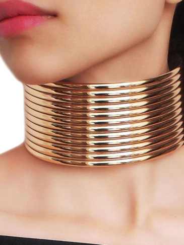 Vintage Chunky Leather Statement Necklace - Gold Stylord