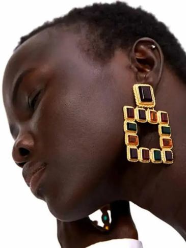 Vintage Crystal Geometric Dangle Earrings - Gold Stylord