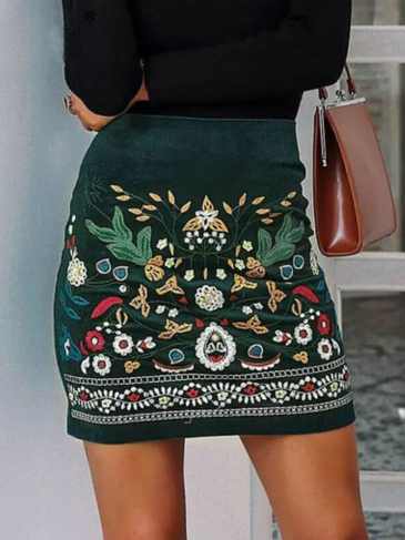 Vintage Embroidery High Waist Skirt - Green / m Stylord