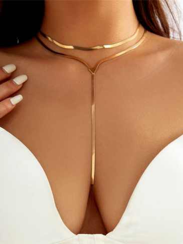 Vintage Multi-layer Triangle Long Choker Necklace - Gold Stylord