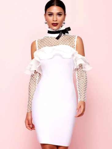 White Celebrity Long Sleeve Bandage Midi Dress - m Stylord