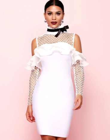White Celebrity Long Sleeve Bandage Midi Dress - m Stylord