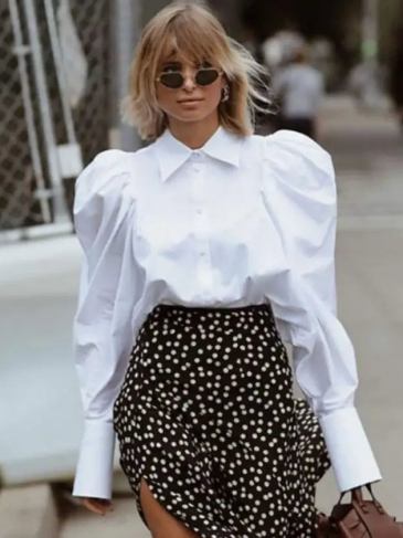 White Puff Sleeve Collar Shirt - s Stylord