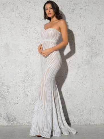 White Strapless Sequin Mermaid Maxi Dress - Rent / s Stylord