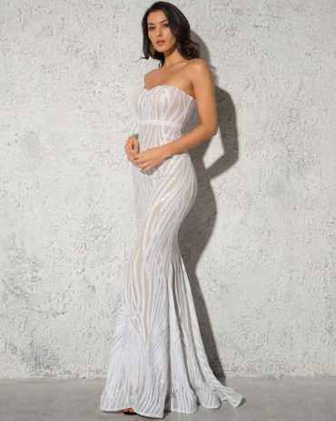 White Strapless Sequin Mermaid Maxi Dress - Rent / s Stylord