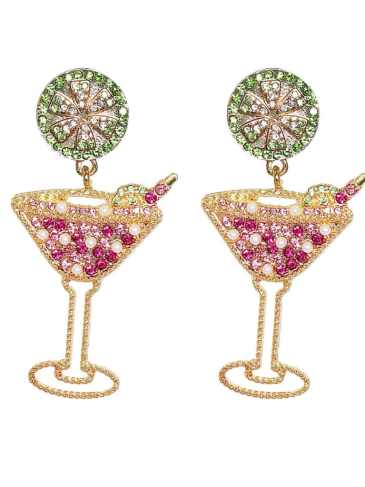 Wine Glass Dangle Fashion Rhinestone Earrings - Multi Stylord
