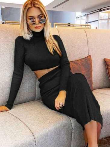 Winter Knitted Push Up Skirt Matching Set - Black / s Stylord