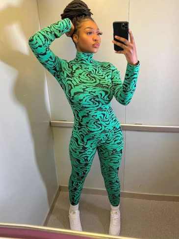 Winter Long Sleeve Leopard Print Turtleneck Jumpsuit - Green / s Stylord