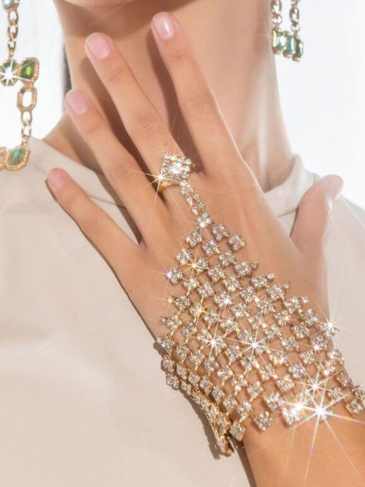 Wrist Chain Crystal Finger Rhinestone Bracelet - Gold Stylord