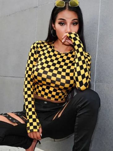 Yellow Checkerboard T-shirt - m Stylord