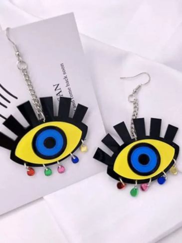 Yellow Eyes Colorful Tears Tassel Acrylic Drop Earrings - Stylord