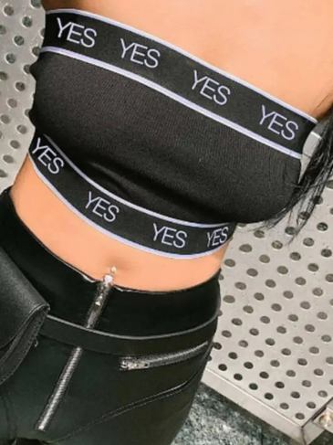 Yes Black Letter Strapless Crop Top - One Size Stylord