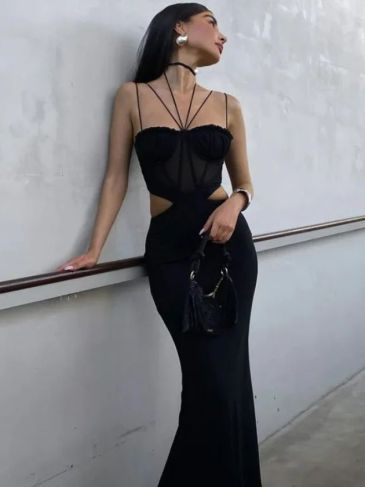 Cut Out Bodycon Halter Maxi Dress