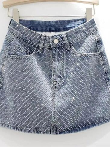 High Waist Shiny Denim Skirt