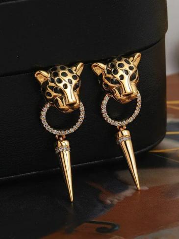 Black Enamel Leopard Dangle Earrings