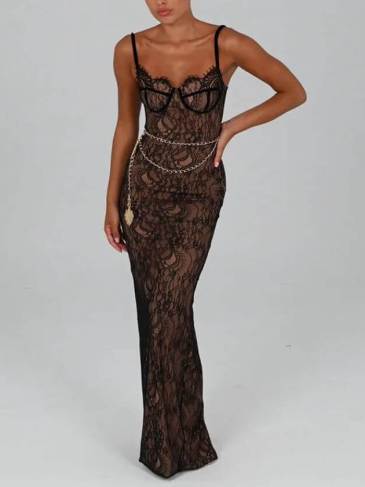 Elegant Spaghetti Straps V-Neck Maxi Dress