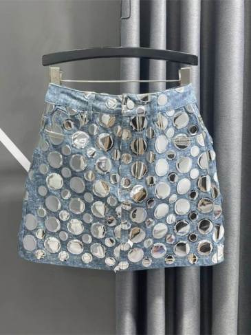 High Waist Circular Sequin Patchwork Skirt