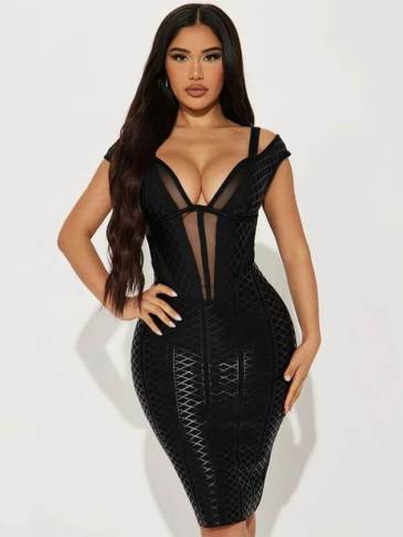 Hollow Out V-Neck Party Bandage Dress