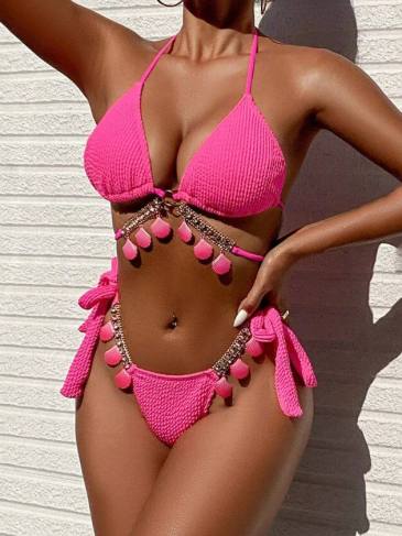 Rhinestone Halter Neck Two Piece Swimsuit
