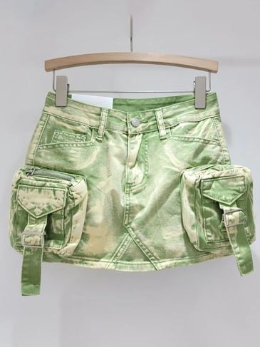 3d Pockets High Waist Cargo Mini Skirt