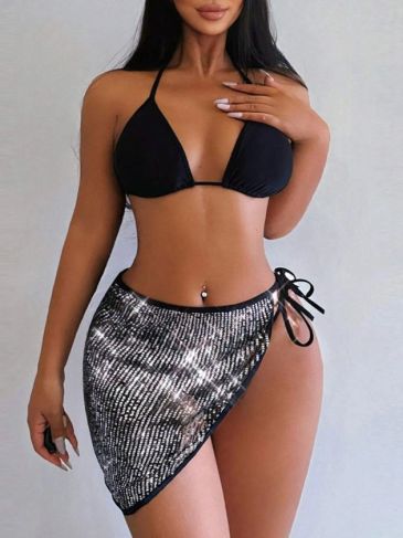 Halter Sexy Sequin 3 Pieces Swimsuit