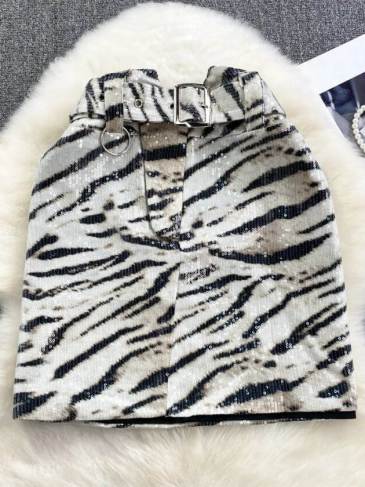 High Waist Zebra Print Mini Skirt