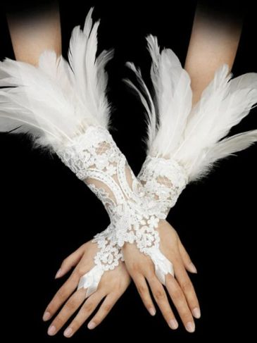 Lace Feather Gothic Mesh Embroidery Gloves
