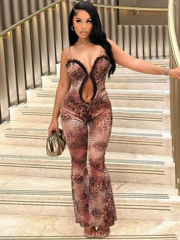 Leopard Print Cut Out Bodycon Jumpsuit