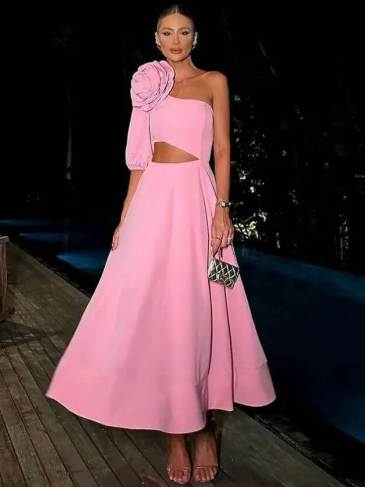 One Shoulder Cut Out Evening Maxi Dress