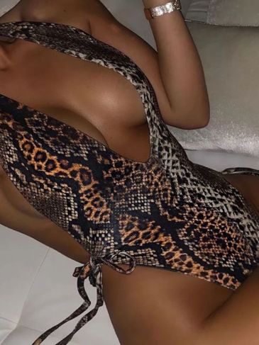Snake Print One Piece Swimsuit