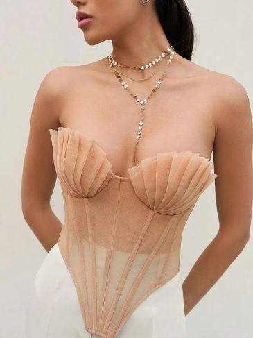 Strapless Mesh Mermaid Sea Shell Crop Top