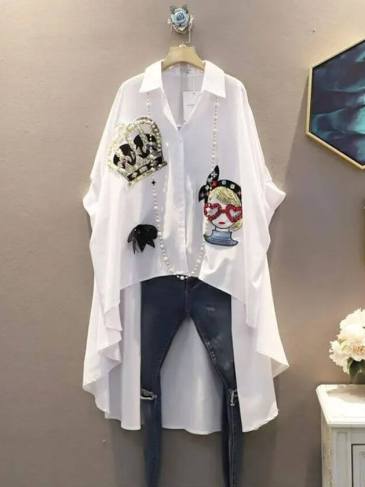 Stylish Embroidery Sequined Blouse Shirt